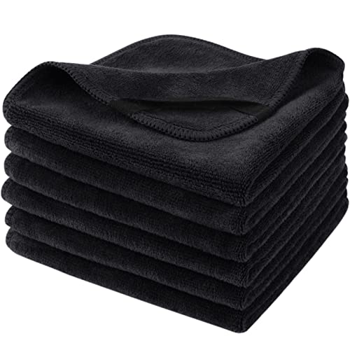 SINLAND Microfiber Facial Cloths Fast Drying Washcloth 12inch x 12inch Absorbent Face Wash Cloth Soft Makeup Remover Cloths - color: Black-1, size: 1 Count (Pack of 6)