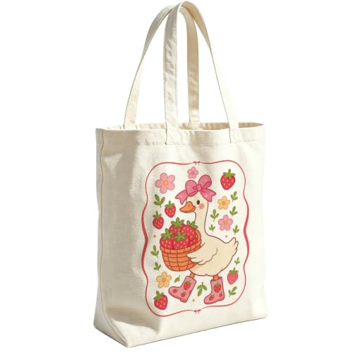 VICBOU Gator Goose Chicken Canvas Tote Bag for Women Girls, Cute Shoulder Bag with Pocket for Beach Shopping Work - color: Cutegoose