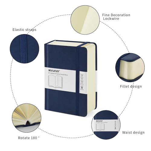 Mifuner Small Rectangle 3.5x5.5 200 Sheets 105gsm Mini Notebooks Blank Pages Sketchbooks Pocket Paint Writing Diary Memo PU Leather Cover Deep Blue - color: 105gsm-PU Cover-Deep Blue