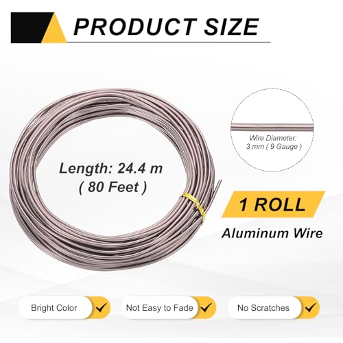 MECCANIXITY 9 Gauge 3mm Aluminum Wire, 80 Feet Bendable Metal Craft Armature Wire for Jewelry Making DIY Beading Floral Wreath Wrapping Sculpting, Brown - color: Brown, size: 9 Gauge x 80Ft