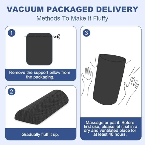 Half Moon Bolster Pillow with Straps, Knee Pillow for Back Sleeping, Under Knee Pillow for Sleeping, Relieves Pain in Legs and Knees, Machine Washable Cover, 24" X 10" X 4", Black - color: Black