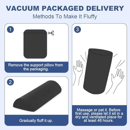 Half Moon Bolster Pillow with Straps, Knee Pillow for Back Sleeping, Under Knee Pillow for Sleeping, Relieves Pain in Legs and Knees, Machine Washable Cover, 24" X 10" X 4", Black - color: Black