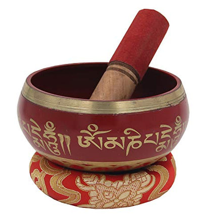 DharmaObjects Tibetan Meditation Om Mani Padme Hum Peace Singing Bowl With Mallet (Medium, Red) - color: Red, size: Medium