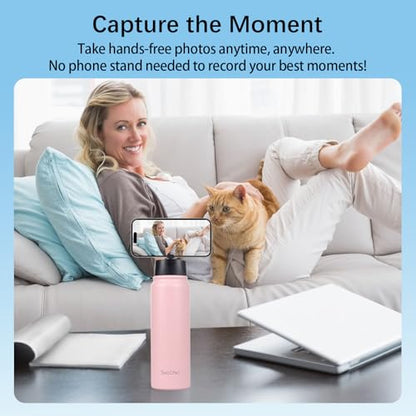 Insulated Water Bottle with Magnetic Phone Holder Compatible with MagSafe and iPhone,Double-Sided Magnet,Hot 12H Cold 24H,Stainless Steel Water Bottle Phone Mount for Sports Travel,27oz (Pink) - color: Pink