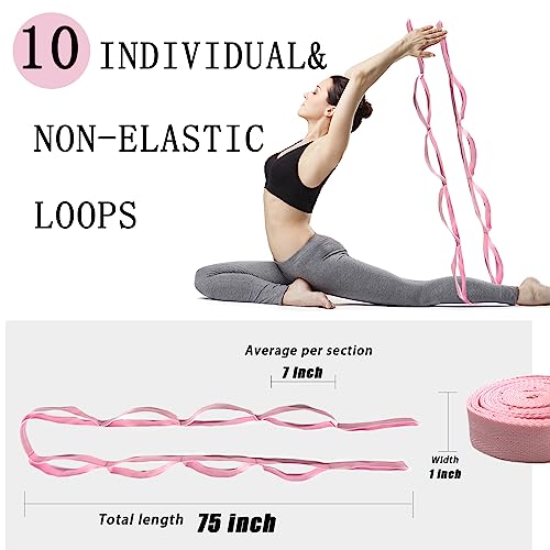 Stretching Strap Yoga Strap with Loops for Physical Therapy, Non-Elastic - color: Pink
