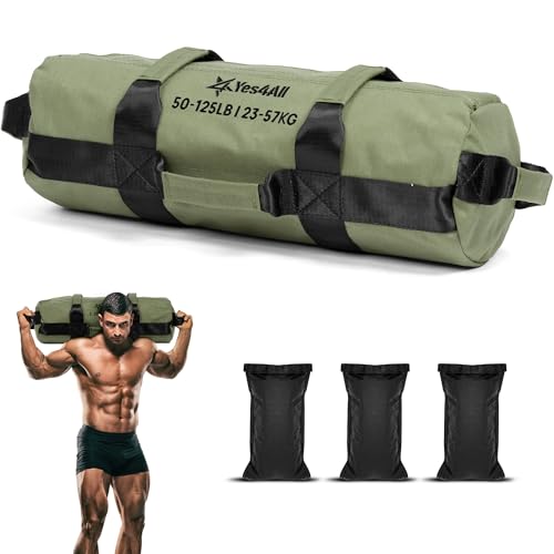 Yes4All Sandbags for Working Out, Adjustable Sand Bags for Weight Training with Handles, Multiple Colors & Sizes 5-200lbs - color: C. Army Green - L (50 -125 Lbs)