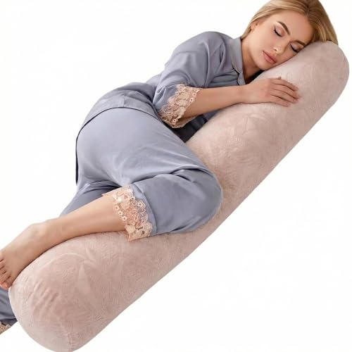 1 MIDDLE ONE Body Pillow for Adults, Bolster Pillow with Removable Velour Cover, Long Round Roll Cylinder Pillow for Bed, 47" x 7.87", Dusty Pink - color: Dusty Pink, size: 47 inch