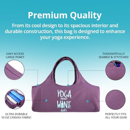 Wild Essentials Yoga Bag, Exercise, Tote, Large Carrier, Shoulder Strap, Inner Pocket, Fits Most Mats, Recycled Cotton Canvas - color: Blue-Don’t Hate Meditate