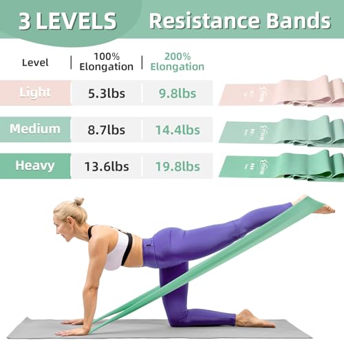 Stretch Bands for Exercise, Resistance Bands for Working Out, Exercise Bands for Physical Therapy, Pilates, Rehab, Stretch, Strength Training and Yoga Starter Set - color: Green