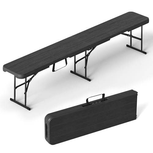 VSOAEIL 6 Foot Folding Bench, 6 FT Foldable Plastic Bench Indoor & Outdoor | 6 Feet Portable Bench Seating with Handle and HDPE Tabletop - Party, Dining, Picnic, Camping, Sports, Temporary Events, Black - color: Black, size: 1 Pack