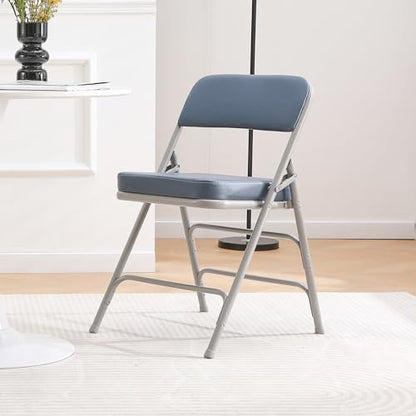 Padded Folding Chair Indoor Metal Frame Foldable Chair Blue | Comfortable Thick Vinyl Cushion Seat Durable Elegant Upholstered Single Chair for Small Space Home, Office and Events - color: Blue