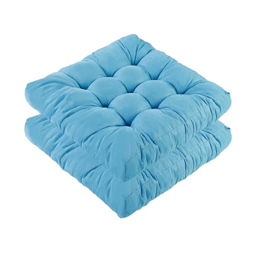Meditation Floor Cushions Set of 2, Thickened Floor Pillow for Adults, Large Square Pillows Seat Cushion for Tatami Living Room Yoga, Memory Sponge Block Added, 22x22 Inch, Light Blue - color: Light Blue, size: 2pcs