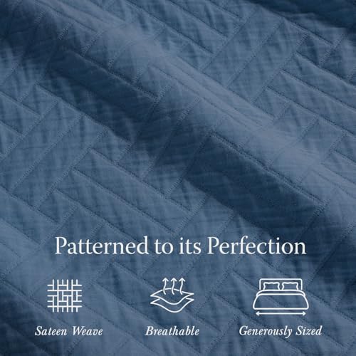 Threadmill Luxury Cotton Blankets for Queen Size Bed | All-Season 100% Cotton Queen Size Blanket | Criss Cross Cozy Lightweight, Soft Breathable Coverlet fits Full Size Bed, 90x92 | Folkstone Blue - color: Classic Folkstone Blue, size: Queen / Full