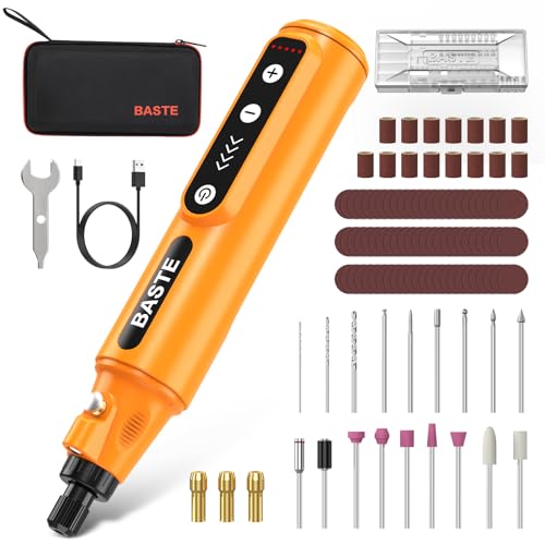 Baste Mini Cordless Rotary Tool Kit - 5 Speed 18000RPM, 109 Accessories Type-C Charging Power Rotary Tool for 3D Printing, DIY Crafts, Sanding, Polishing, Drilling, Etching, Engraving (Orange) - color: Orange