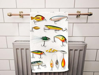 Different Fishing Baits Towel 15X30 Inch for Face/Body/Hair/Hand for Spa Gym Yoga Swim Bathroom Kitchen Hotel - color: Different Fishing Baits