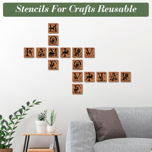 Letter Stencils for Crafts Reusable 36Pcs Number Stencils(5.1X5.1 in) | DIY Art Painting Stencil Furniture Decor Kit for Wood Embroidery Wall Silk Screen Journaling - color: Animal Letter