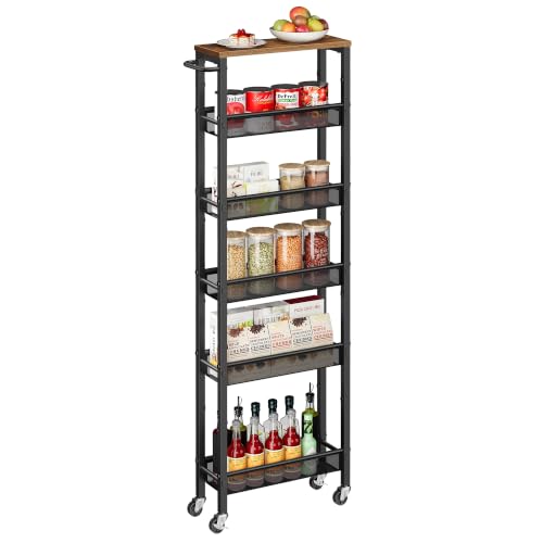 VASAGLE 6-Tier Utility Rolling Laundry Cart, 17.9 x 5.9 x 51.7 inch - color: Rustic Brown + Matte Black, size: 6 Tiers (5.9"D x 51.7"H)
