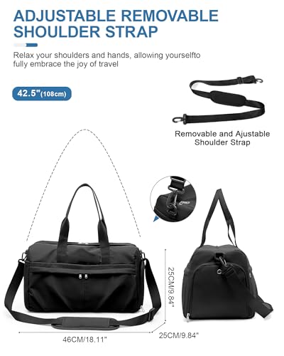 Gym Bag for Women with Shoe Compartment, Sport Travel Duffel Bag for Men - color: Black