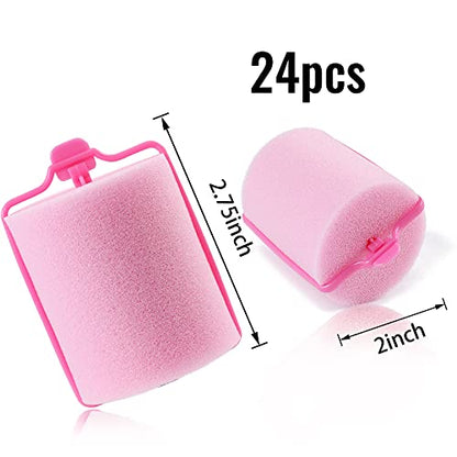 Jumbo Foam Sponge Hair Roller Soft Sleeping rollers Curvy Wavy Hairstyle Curling Hair Styling Tools 24 Pieces Use For Long Hair Short Hair Ladies And Children 2"X2.75" (Pink) - color: Pink24