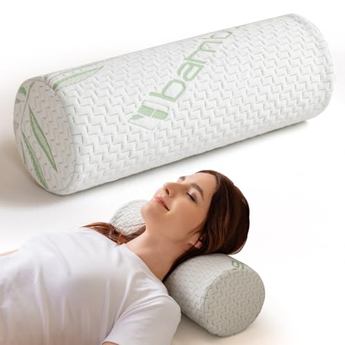 Neck Roll Pillow for Neck Pain Relief - High Resilience Foam Round Bolster Pillow for Cervical Support with Removable Washable Cover for Sleeping, Travel Legs Back Yoga (17X6 inch)