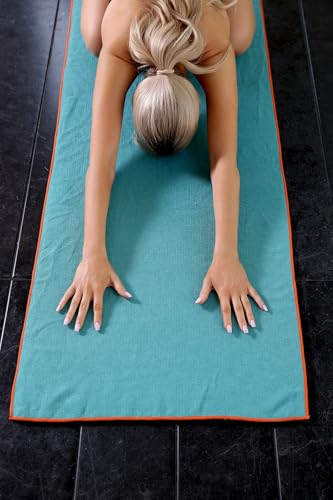 Eunzel 2 Pack Hot Yoga Towel with Grip Dot, Non Slip Yoga Mat Towe Sweat Absorbent Towel for Hot Yoga,Bikram, Pilates and Fitness 72" x 24", Dark Cyan/Steel Blue - color: Dark Cyan/ Steel Blue