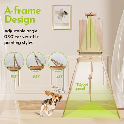CONDA Large Wooden French Easel and Sketchbox Easel, Adjustable Tripod Easel Stand with Drawer and Palette for Artist, hobbyists, Professionals, Ideal Easel for Painting, Sketching, and Display - color: Gold