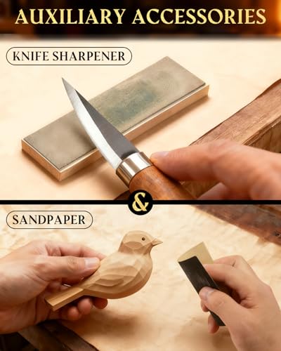 Wood Carving Kit Whittling Kit: Wood Carving Knife Tools with Leather Case | Woodworking Hobby Kit for Beginners Adult Kids, Relaxing Creative Projects, DIY Art Craft Gift for Men Teens - color: Brown(Lite Version)
