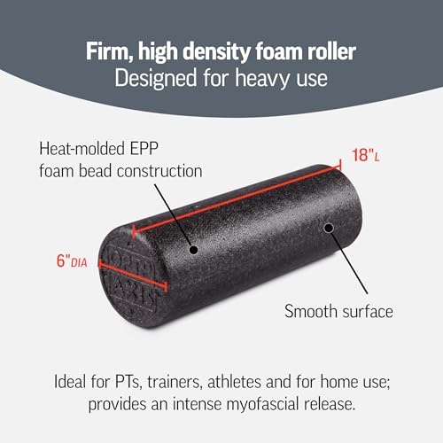 OPTP AXIS Firm Density Foam Roller – Round, Black, 18"L X 6" | High density firm foam roller for physical therapy, yoga, Pilates, fitness exercise & sports training, Heat-molded EPP foam - color: Black - 18" X 6" Round