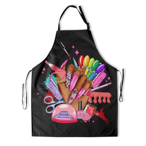 Art Apron with Pocket for Women Men | Kitchen Aprons Chef Apron for Cooking Baking BBQ Painting Gardening - color: Colorful Nail Tech