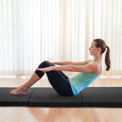 Gymnastics Tumbling Mat Portable Gymnastics Mat Foldable Tumbling Mat 2ft W 6ft L/4ft W 6ft L/4ft W 8ft L/4ft W 10ft Exercise Mat Yoga Mat with Carrying Handles for Yoga Gymnastics - color: Black, size: 2ft W 6ft L
