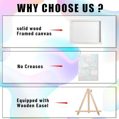 Ausanrl Flowers Framed Paint by Numbers Wooden Easel-Adult Paint by Number Kits on Canvas Framed,Lotus Paint by Numbers with Frame,Gifts and Home Wall Decor 12x16inch - color: Lotus