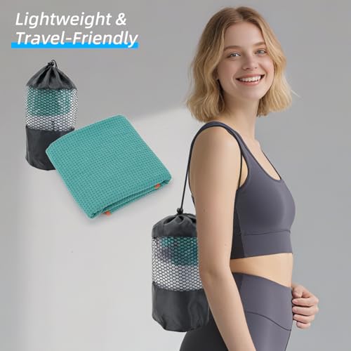 YESLIFE Non-Slip Yoga Towel, 72"x24", Cyan | Microfiber yoga mat towel, grip dots, sweat absorbent, hot yoga Pilates workout, includes sweat towel, Cyan - color: Cyan