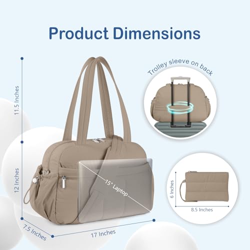 TOPDesign Travel Duffel Bag for Women, Puffer Gym Bag Sports Tote with Wet Pocket, Carry On Weekender with Luggage Sleeve (Camel) - color: Camel