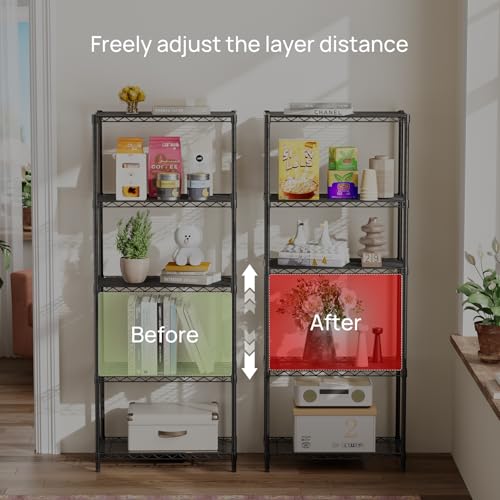 Golpart 5Tier Adjustable Storage Shelves Metal Wire Shelving Standing Shelf - color: Black, size: 5-tier-12"Dx22"Wx59"H