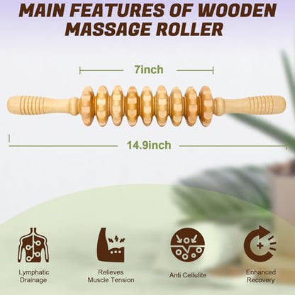 Wooden Fascia Massage Roller – Handheld Myofascial Release Massage Stick