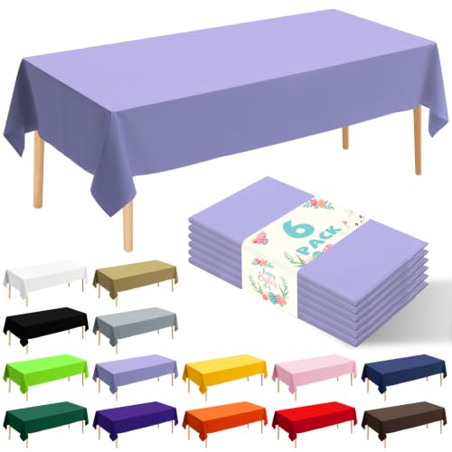 6 Pack Premium Disposable Plastic Tablecloth 54" x 108" Party Table Cloths Disposable for 6 to 8 Foot Tables Indoor or Outdoor Parties Birthdays Weddings Christmas Anniversary Buffet Table (Purple) - color: Purple