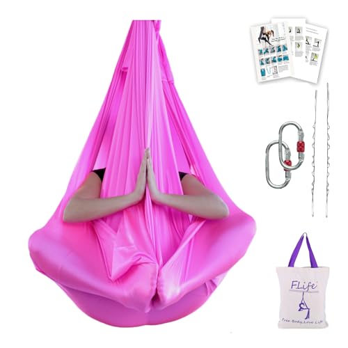 F.Life Aerial Silk Yoga Hammock & Swing for yoga Inversion,Strength training,starter hardware kit - color: hot pink