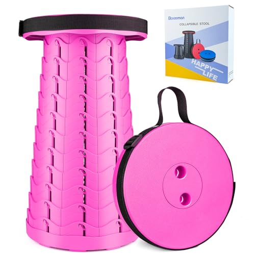 Boreeman Upgraded Folding Stool Lightweight Yet More Sturdy with Load Capacity 400lbs Portable Collapsible Stool for Camping Fishing Hiking BBQ (Pink) - color: Pink