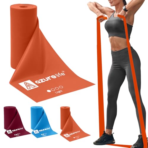 A AZURELIFE Professional Individual Exercise Resistance Bands, Single 5, 6,7 Ft or 8 Yards Elastic Bands, Non-Latex Stretch Bands for PT, Yoga, Pilates, Rehab, at-Home or The Gym Workouts - color: Orange - Light, size: 24 Feet