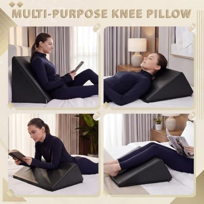 Knee Wedge Pillow Bolster Pillow for Leg,Black,22 x 20 x 10.25 Inch - color: Black, size: 22 x 20 x 10.25 Inch
