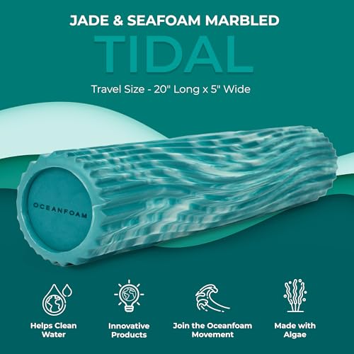 Oceanfoam Tidal Roller - Jade & Seafoam Marbled - Muscle Massage Foam Roller for Back Pain & Stretching - Firm and Ergonomic Wide Wave Textured - Yoga, Athletics, & Wellness - Full Size, 20" x 5"