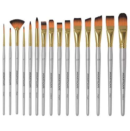 MyArtscape Supplies Paint Set - Gouache 12 x 12ml Paint Tubes - Fade-proof - Rewettable - High Pigment Load - with Premium Set of 15 Short Handle Art Brushes for Watercolor, Acrylic & Oil Painting