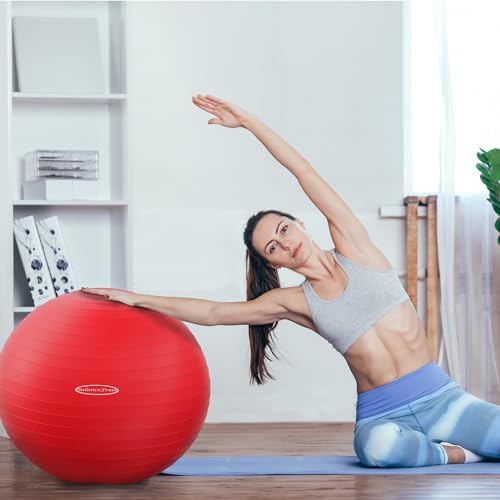 Fitvids Anti-Burst and Slip Resistant Exercise Ball Yoga Ball Fitness Ball Birthing Ball with Quick Pump - color: Red, size: S(15-18in/38-45cm)