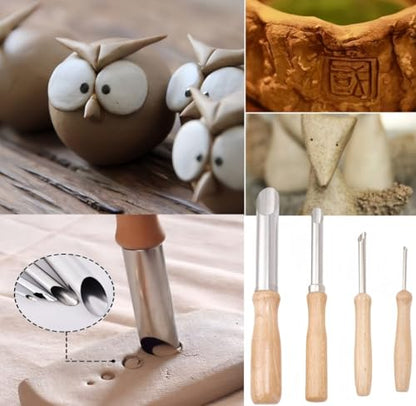 Accfore 9 Pack Rubber Pottery Clay Ribs for Sculpting Texturing Artists | Stainless Steel Circular Clay Hole Cutters, Clay Ceramic Needle,Feather Wire Texture Detail Tools Crafts for Modeling Potter