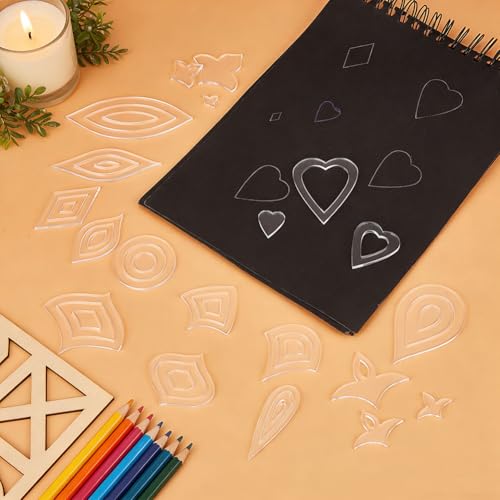 BENECREAT Acrylic Mandala Stencils Set, 14Pcs 14 Styles Clear Acrylic Geometric Template Kit, Dot Drawing Tools for Mandala Patterns, Art Craft and DIY Projects