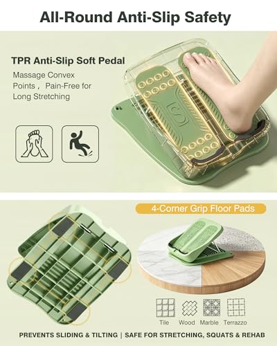 9-Level Adjustable Slant Board for Calf Stretching, Incline Board with 2 Resistance Bands, Portable Calf Stretcher for Teenagers, Office Foot Rest & Physical Therapy Equipment - color: Green
