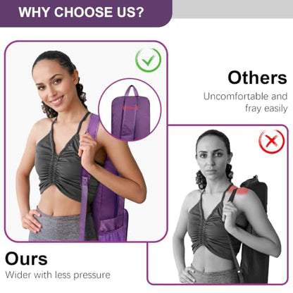 Yoga Mat Bag Carrier with Mesh & Zipper Pockets - color: Dark Purple
