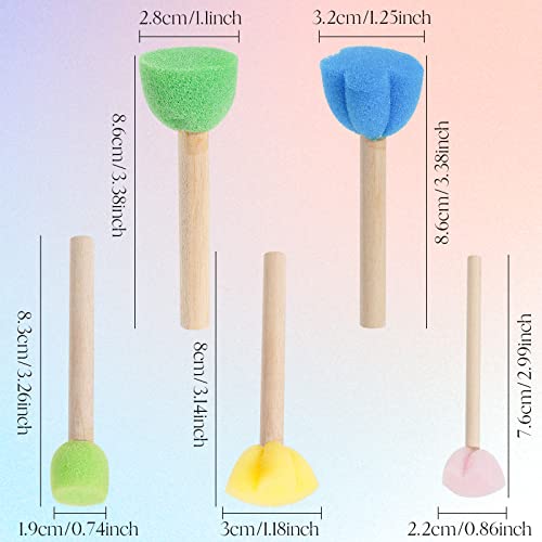 15 Pieces Sponge Stamps Kids Painting Brush with Wooden Handle Mini Cute Round and Flower Shapes for Painting, DIY, Craft, Scrapbooking, Drawing, Ink, Card Making, Multicolor