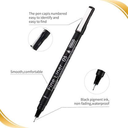 EYEYE Micro Pen Black Drawing Art Pens,6 Pack 0.25mm Archival Pen Waterproof Ink Set Artist Supplies Archival Inking Markers Sketch Outline Pens, Precision Drawing and Sketching Kit - size: 6 Pack 0.25mm