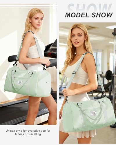 Gym Bag Womens Mens with Shoes Compartment and Wet Pocket Travel Duffel Bags for Women for Plane Sport Gym Tote Bags Swimming Yoga Small Waterproof Weekend Overnight Carry on Bag Hospital Holdalls - color: A15-Grass Green